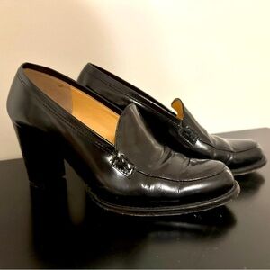 Women’s Anne Klein II, black leather pumps, stacked 3” heel